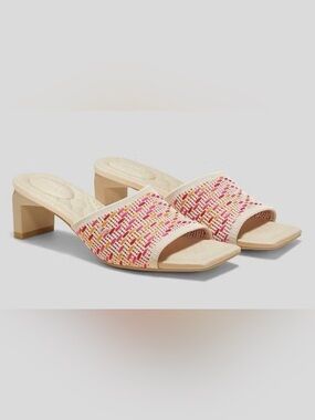 Vivaia Juliet Pro Square Toe Block Heel Sandal Cream Pink EU 39 US 8 Resort Chic